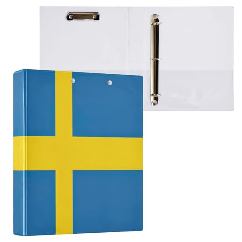 3,8 cm große Ordner mit 3 Ringen, Schweden-Flagge, dekorativ, niedlich, 3-Ringbuch für 200 Blatt, grundlegender Ordner-Organizer für Schule, Bürobedarf, 1 Packung von CHIFIGNO