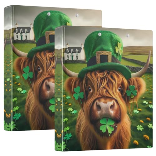 3-Ringbuch, 3,8 cm, 2 Stück, St. Patrick's Day Highland Cow Green, niedlicher Ordner, drei Ringe für 200 Blatt, D-Ringbuch für Arbeit, Schule, Büro von CHIFIGNO