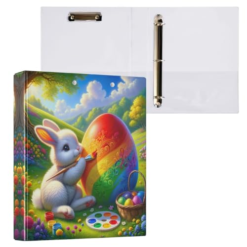 3-Ringbücher mit Osterhase und farbigem Ei, 3,8 cm, mit rutschfestem Metallclip, dekorativer niedlicher Ordner, langlebig, Basisordner für Schule, Büro, 1 Packung von CHIFIGNO