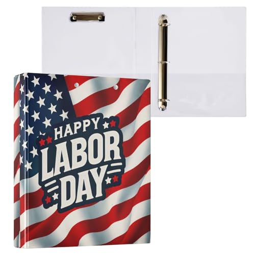 Amerikanische Flagge Happy Labor Day 3,8 cm 3-Ringbuch für 200 Blatt, niedliches Notizbuch mit drei Ringen, für Arbeit, Schule, Büro, 1 Stück von CHIFIGNO