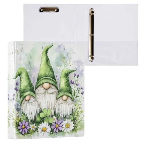 Aquarell St. Patrick's Day Zwerg Blumen 3-Ringbuch 3,8 cm dekorativer Drei-Ringordner für 200 Blatt langlebige Basisordner für Schule und Büro, 1 Packung von CHIFIGNO