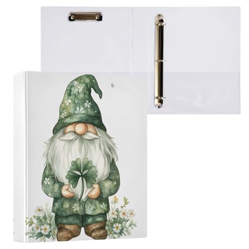 Aquarell St. Patrick's Day Zwerg Kleeblatt 3,8 cm, 3-Ringbuch, einfaches Notizbuch mit rutschfestem Metallclip, dekorativ, niedliches Drei-Ringbuch für Schule, Büro, 1 Packung von CHIFIGNO