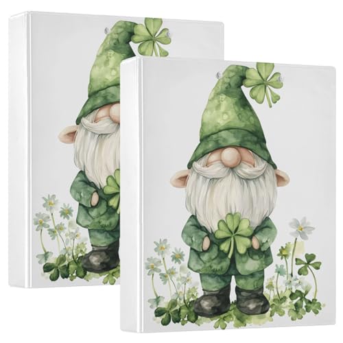 Aquarell St. Patrick's Day Zwerg Kleeblatt 3,8 cm Ordner 3 Ringe D-Ringbuch mit rutschfestem Metallclip Drei Ringbücher dekorativ für Schule und Büro, 2 Stück von CHIFIGNO