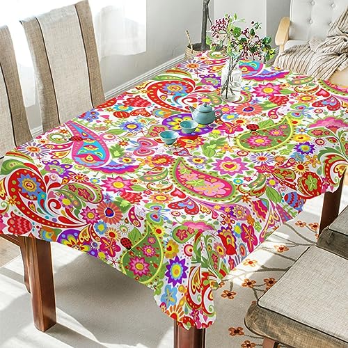 CHIFIGNO Bunte Tischdecke mit ethnischem Blumenmuster, Tischdecke für quadratische Tische für Küche, Esszimmer, Party, Heimdekoration, 137 x 137 cm von CHIFIGNO