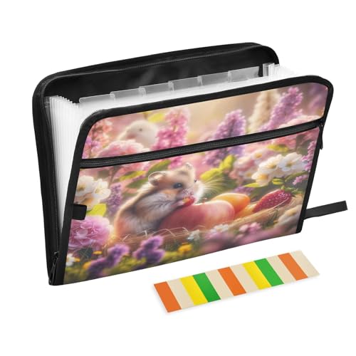 Fächermappe mit niedlichem Hamster, Hortensien, 13 Taschen, Akkordeon-Aktenordner mit Etiketten, tragbare Aktenordner mit Reißverschluss, A4, Briefgröße, Dokumenten-Organizer Fächermappe mit niedlichem Hamster, Hortensien, 13 Taschen, Akkordeon-Aktenordner mit Etiketten, tragbare Aktenordner mit Reißverschluss, A4, Briefgröße, Dokumenten-Organizer von CHIFIGNO
