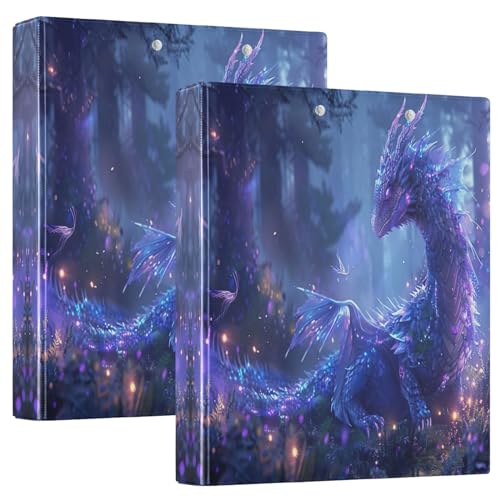 Fantasy Purple Dragon 3-Ringbuch, 3,8 cm, mit 3 Innentaschen, runde Ringbücher, Basisbuch, Notizbuch für Arbeit, Schule, Büro, 2 Stück von CHIFIGNO