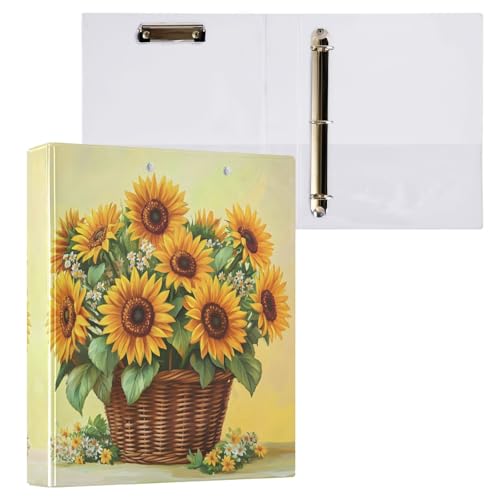 Gelbe Sonnenblumen, weiße Gänseblümchen, 3,8 cm, 3-Ringbuch, Basic Binder Notizbuch mit 3 Innentaschen, runde Ringbücher für Arbeit, Schule, Büro, 1 Packung von CHIFIGNO