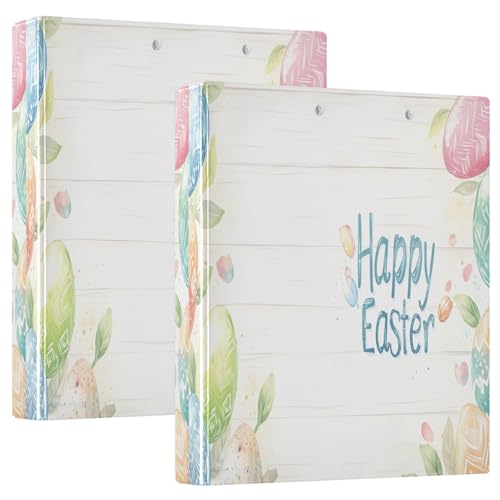 Happy Easter Bunte Eier, 3,8 cm, 3 Ringe mit rutschfestem Metallclip, runder Ringbuch, langlebig, für Arbeit, Schule, Büro, 2 Stück von CHIFIGNO