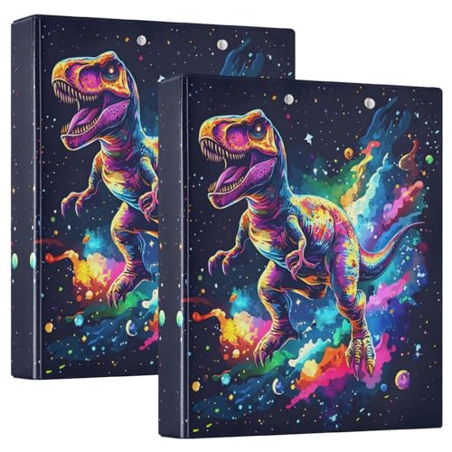 Neon-Dinosaurier-Ordner mit 3 Ringen, 3,8 cm, Basic-Binder-Notizbuch mit 3 Innentaschen, dekoratives Drei-Ringbuch für Schule, Bürobedarf, 2 Stück von CHIFIGNO