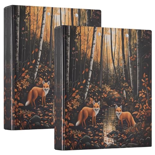 Niedlicher Herbstfuchs-Ordner mit 3 Ringen, 3,8 cm, Notizbuch mit 3 Innentaschen, runde Ringbücher für Arbeit, Schule, Büro, 2 Stück von CHIFIGNO