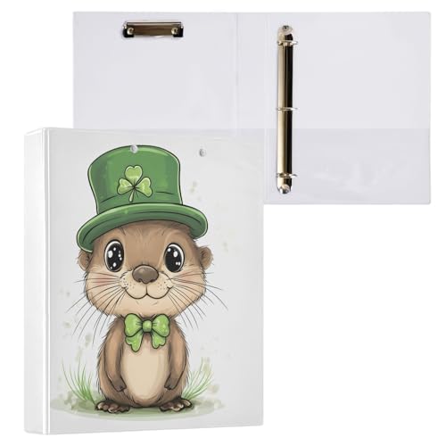 Niedlicher St. Patrick's Day Otter 3,8 cm Ordner mit 3 Ringen mit rutschfestem Metallclip, runder Ringbuch, langlebig, Basisordner für Arbeit, Schule, Büro, 1 Stück von CHIFIGNO