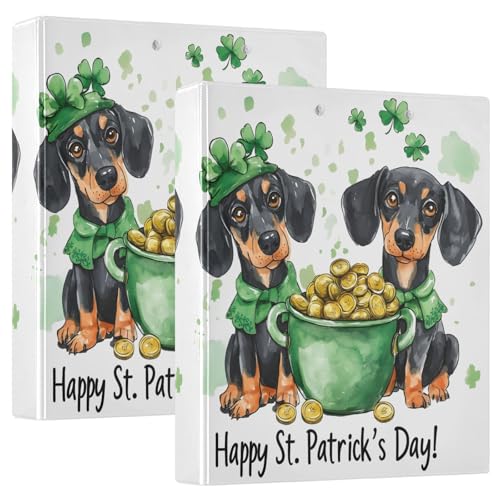 Ordner mit süßen Dackel-Hunden, St. Patrick's Day, 3 Ringe, einfacher Ordner-Organizer mit 3 Innentaschen, dekoratives Drei-Ringbuch für Schulbedarf, 2 Stück von CHIFIGNO