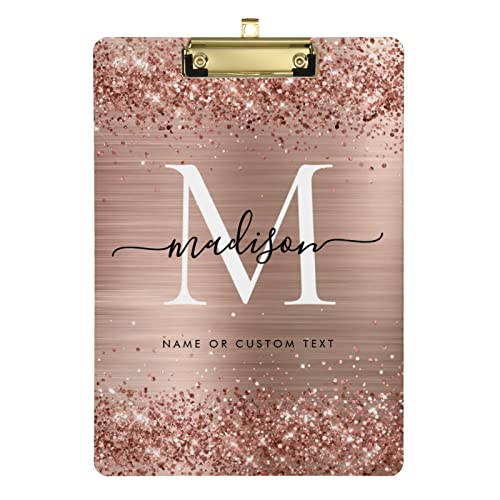 Personalisiertes rotgoldenes Glitzer-Acryl-Klemmbrett, A4, Standardgröße, Hartfaserplatte mit Text-Logo, für Studenten, Männer, Frauen, 22,9 x 31,8 cm, mit niedrigem Profil-Metallclip von CHIFIGNO