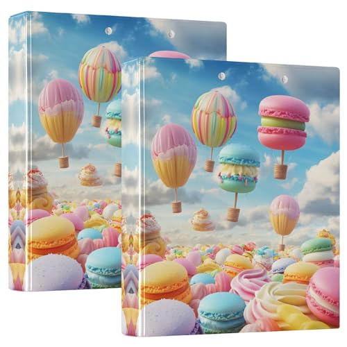 Ringbuch mit 3 Ringen, 3,8 cm, bunt, Heißluft-Macarons-Luftballons, runde Ringbücher mit 3 Innentaschen, einfaches Notizbuch für Schulbedarf, 2 Stück von CHIFIGNO