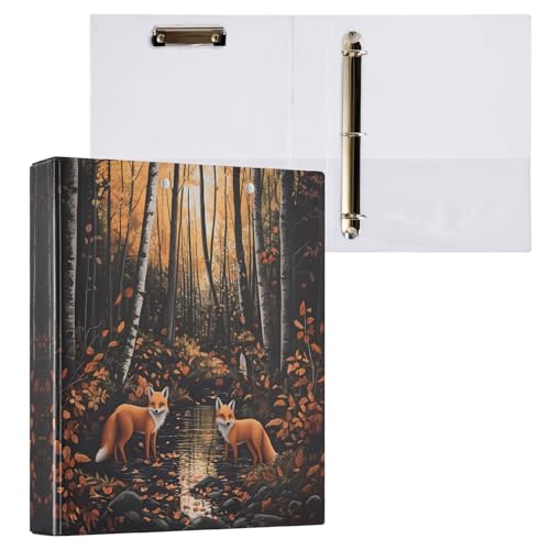 Runder Ringbuch, 3,8 cm, 3-Ringbuch mit 3 Innentaschen, Notizbuchordner für Schulbedarf, niedlicher Herbstfuchs, 1 Packung von CHIFIGNO