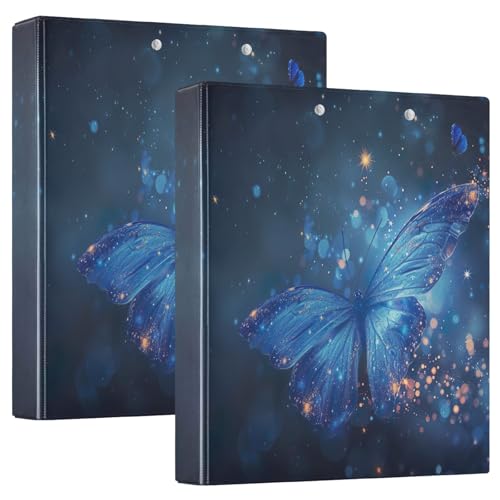 Runder Ringbuch, 3,8 cm, 3 Ringe mit rutschfestem Metallclip, vielseitige Ordner für Schule, Büro, Zuhause, schöner blauer Schmetterling, 2 Stück von CHIFIGNO
