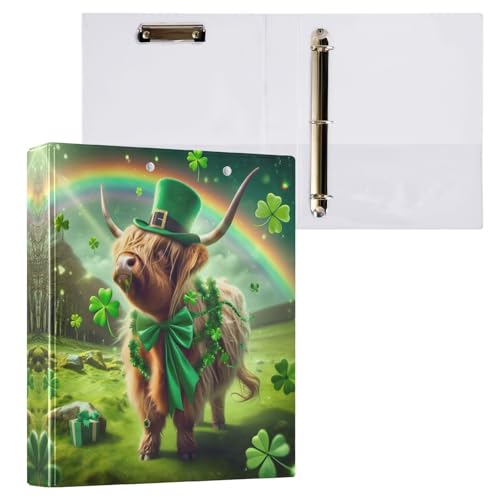 St. Patrick's Day Highland Cattle Green 3 Ring Round Ringbuch mit 3 Innentaschen, Notizbuchordner für Schule, Bürobedarf, 1 Packung von CHIFIGNO