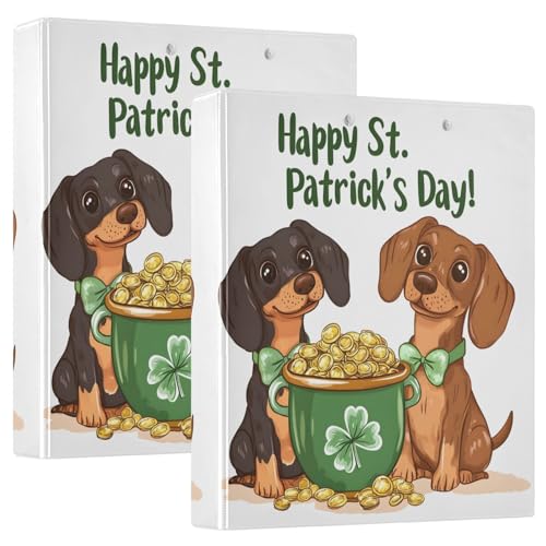 St. Patrick's Day Ordner, niedlicher Dackel-Hund, 3,8 cm, 3 Ringe, dekoratives Drei-Ringbuch für 200 Blatt, grundlegender Ordner, Organizer für Schulbedarf, 2 Stück von CHIFIGNO