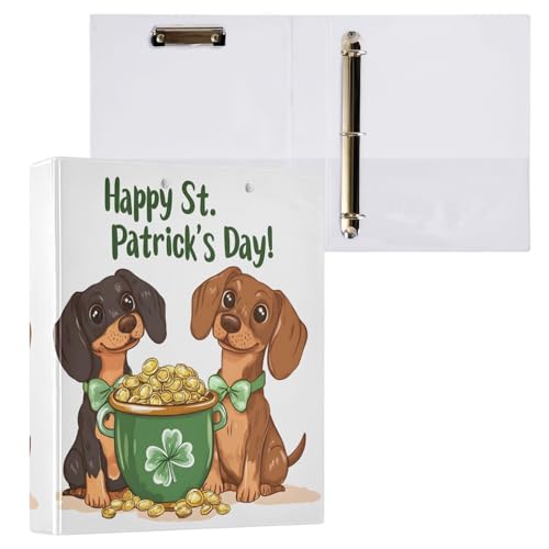 St. Patrick's Day Ordner mit niedlichen Dackel-Hunden, 3,8 cm, 3 Ringe mit 3 Innentaschen, dekorativer D-Ringordner für Schule, Büro, 1 Packung von CHIFIGNO