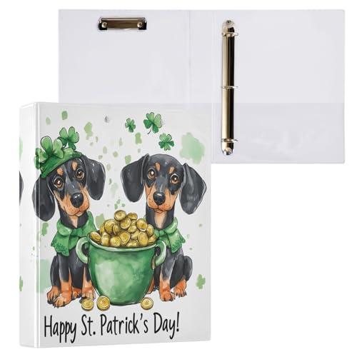 Süßer Dackel-Hund St. Patrick's Day 3-Ringbuch mit 3 Ringen, dekoratives Drei-Ringbuch mit rutschfestem Metallclip, langlebige Basisordner für Schule, Büro, Zuhause, 1 Stück von CHIFIGNO