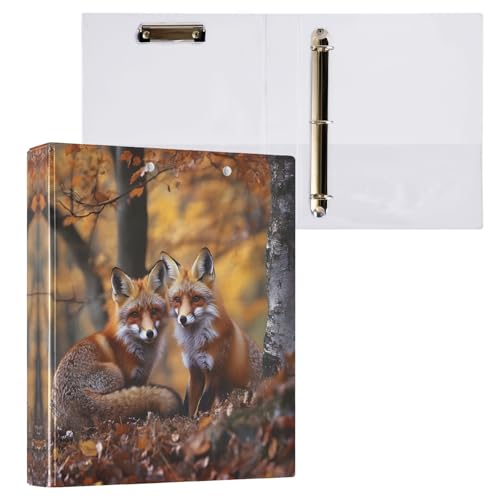 Süßer Herbstfuchs-Ordner mit 3 Ringen, 3,8 cm, runder Ringbuch, hält 200 Blatt, Notizbuch, Ordner für Schule, Büro, Zuhause, 1 Stück von CHIFIGNO