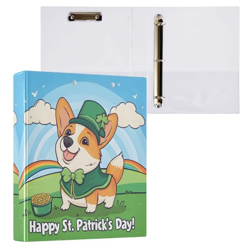 Süßer Hund, St. Patrick's Day, grün, 3,8 cm, 3 Ringe, runde Ringbücher mit rutschfestem Metallclip, D-Ringbuch für Schule, Bürobedarf, 1 Packung von CHIFIGNO