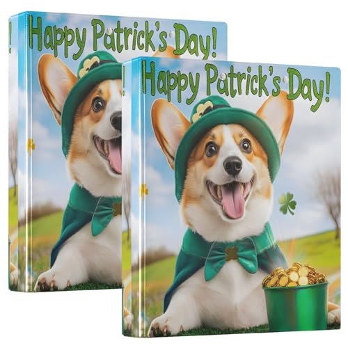 Süßer Hund Happy St. Patrick's Day 3-Ringbücher 3,8 cm mit rutschfestem Metallclip, drei Ringbücher, dekoratives D-Ringbuch für Schulbedarf, 2 Stück von CHIFIGNO