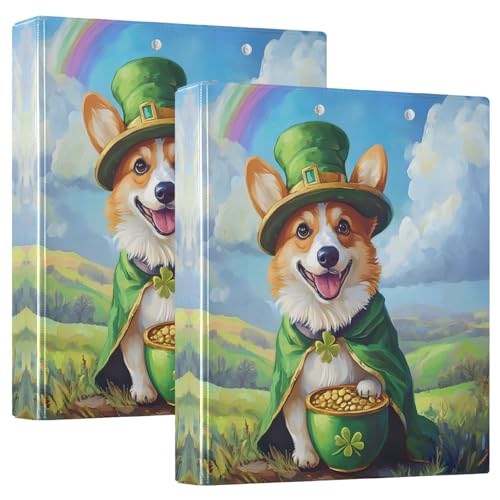 Süßer St. Patrick's Day Dog 3,8 cm Ordner mit 3 Ringen, D-Ringbuch mit rutschfestem Metallclip, drei Ringbücher, dekorativ für Arbeit, Schule, Büro, 2 Stück von CHIFIGNO