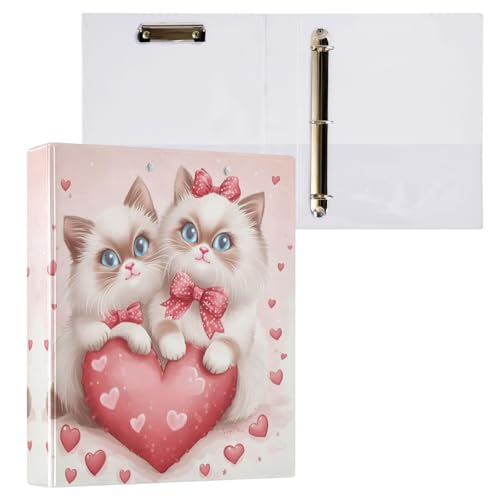 Valentinstag Cute Cats Red Hearts 3 Ringe Ordner, 3,8 cm, vielseitige Ordner für 200 Blatt, runde Ringbücher für Schulbedarf, 1 Packung von CHIFIGNO