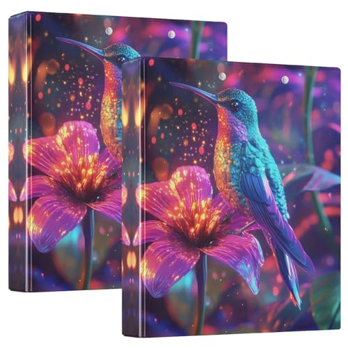 Vibrant Flower Bird 3 Ring Binder, D-Ringbuch mit rutschfestem Metallclip, 3 Ringe, dekorativ für Arbeit, Schule, Büro, 2 Stück von CHIFIGNO