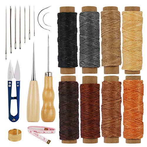 CHIFOOM 22stk Leder Nähen Werkzeug Wachsfaden Wachsgarn Gewachst Sattlergarn Ledernähset Hand Ledernadeln Nähzubehör für lederhandwerk DIY Sewing Craft Hand Nähen von CHIFOOM