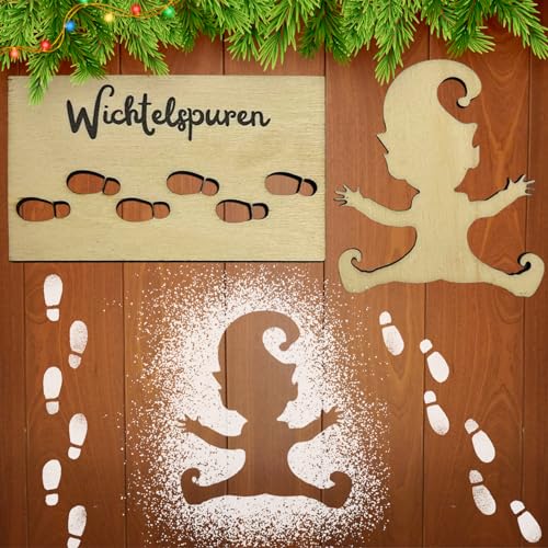 Wichtel Schablone Weihnachten, Fußabdrücke Zubehör Holz Schablonen, Elf Fenster Malschablonen Deko, Für Böden, Glass Door Floor,Wiederverwendbare, 2PCS von CHIKIXSON