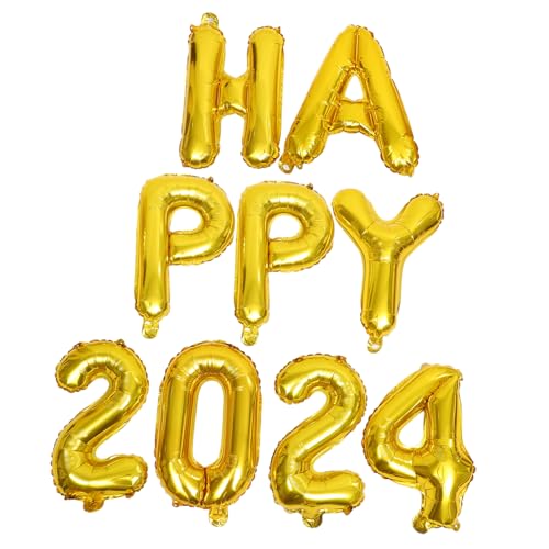 CHILDWEET 1 Satz 2024 Partyballons Ballon mit Partynummer Ballonfüllmaschine Partyzubehör für das neue Jahr großer Zahlenballon Party-Requisiten 2024 Nummernballons Aluminiumfolie Golden von CHILDWEET