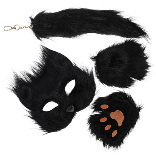 CHILDWEET 1 Satz Fuchs-Masken-Set pelzige Maske LED-Maske Hund Welpenmaske Cosplay-Maske fuchs handschuhe Tiermasken-Set Schwarze Tiermaske Halloween-Maske Fuchsmaske und Stoff Black von CHILDWEET