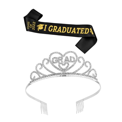 CHILDWEET 1 Satz Graduierungs-schultergurte Kleid Für Hochzeitsgäste Tiara-krone Für Frauen Kappendekorationen Abschlussball Make-up-stirnband Haar Strass Goldene Tiara Silver Satinstoff von CHILDWEET