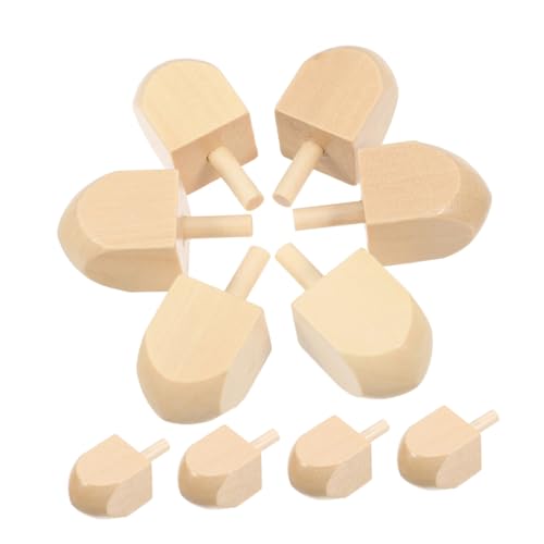 CHILDWEET 10 STK hölzerner Kreisel Holzdreidel DIY Dreidel Traditionelle Dreidel Hanukkah Unbemalte Dreidel Handkörbe Rattankorb Dreidel für Dreidel-Spiel Lotusbaum Beige von CHILDWEET