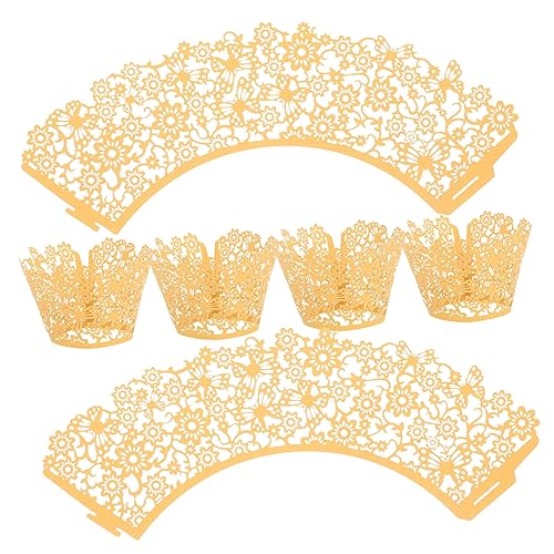 CHILDWEET 100St Kuchenförmchen aushöhlen Cupcake-Liner Kuchendekoration essbar Kuchen Tassen Muffins Kuchendekorationen Tasse Kuchen Pappbecher Verpackungen für Muffinförmchen Papier Golden von CHILDWEET