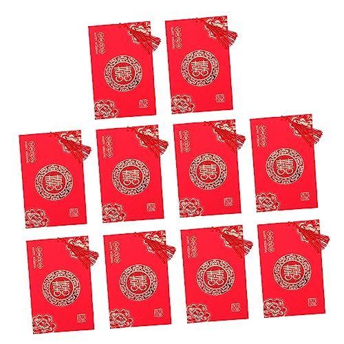 CHILDWEET 10St Hochzeitseinladung die chinesen wedding card Rosenblätter Gäste hochzeitsgeschenk Geschenkkarte romantische Einladungskarten Hochzeitsdekoration Quasten aus Nylonseil rot von CHILDWEET