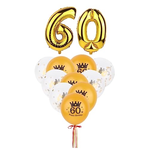 CHILDWEET 12 Stück Set Goldene Zahl 60 Luftballons Aus Aluminiumfolie Zahlenballons Druckballons Konfetti Ballons Für Geburtstagsfeiern Und Partys von CHILDWEET