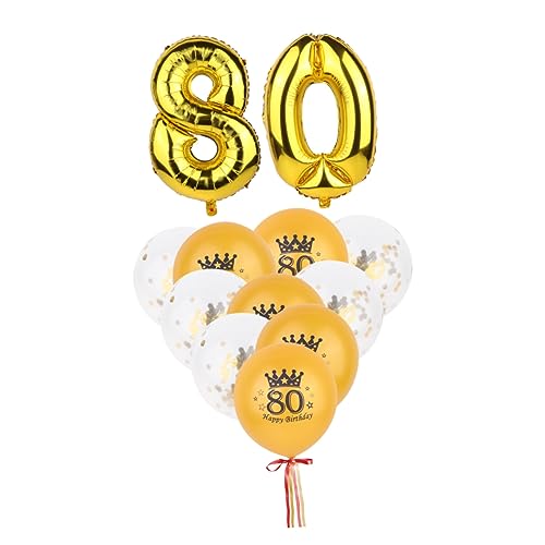 CHILDWEET 12 Stück Set Goldene Zahl 80 Luftballons Aus Aluminiumfolie Mit Konfetti Ballons Zahlenballons Druckballons Konfetti Luftballons Für von CHILDWEET