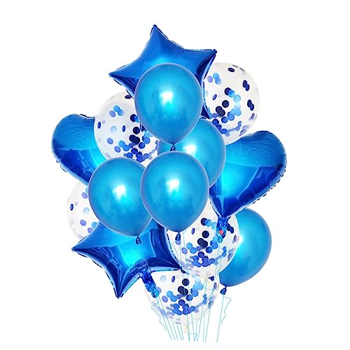 CHILDWEET 14 Stück Aluminiumfolie Luftballons Set Blau 2 Herzform 18 Zoll 2 Pentagrammform 18 Zoll 5 Perlmutt Latexballons 12 Zoll 5 Paillettenballons 12 Zoll Dekorative von CHILDWEET