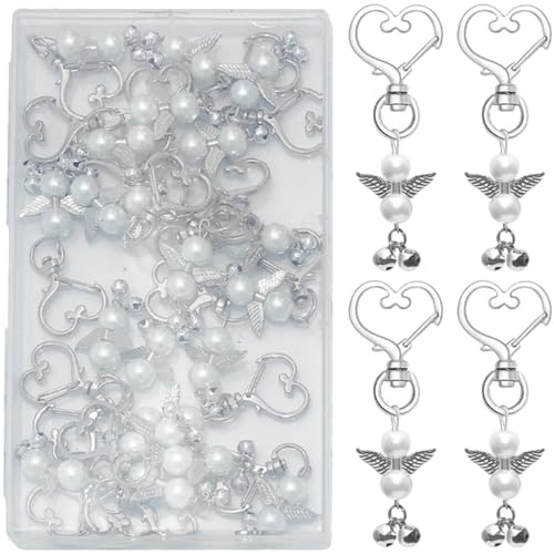 CHILDWEET 22st Liebe Glocken Schnalle Korb Schlüsselanhänger Paare Schmuck Kette Hochzeit Dekorationen Armbänder Bogen Halter Plüsch Braut- Glücklich Ring Party Reize Groß Zinklegierung Weiß von CHILDWEET