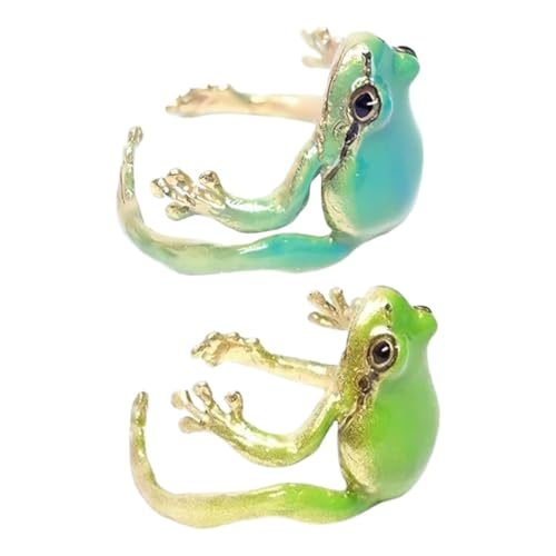 CHILDWEET 2st Grüner Froschring Süße Froschohrringe Süßer Froschring Tier-fingerring Tierische Ringe Verstellbare Tierringe Frosch-ohrring Lustiger Ring Umarmungsringe Für Frauen Legierung von CHILDWEET