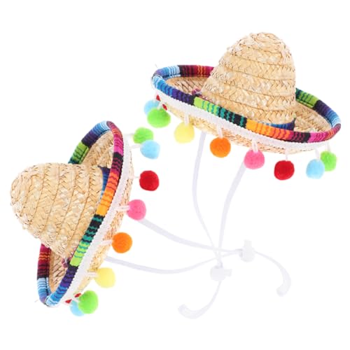 CHILDWEET 2st Kleiner Hut Doofer Hut Partyhüte Rave-hut Rot-weiß-blauer Hut Dummer Hut Fiesta-partyhut Sombrero-partyhüte Festivalhüte Kleiner Geflochtener Hut Bommelmütze Polyester von CHILDWEET