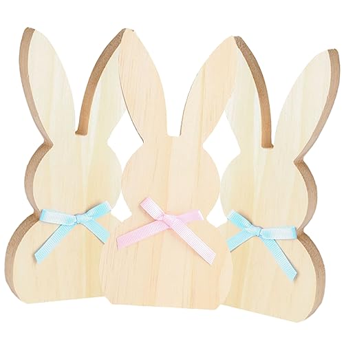 CHILDWEET 3St Kaninchen-Holzschild-Dekoration unvollendete Hasen-Tischdekoration Plüschtiere Wurf Figuren gucken basteln ostern osterbasteln unvollendete Hasen-Tischschilder DIY-Holzschilder von CHILDWEET