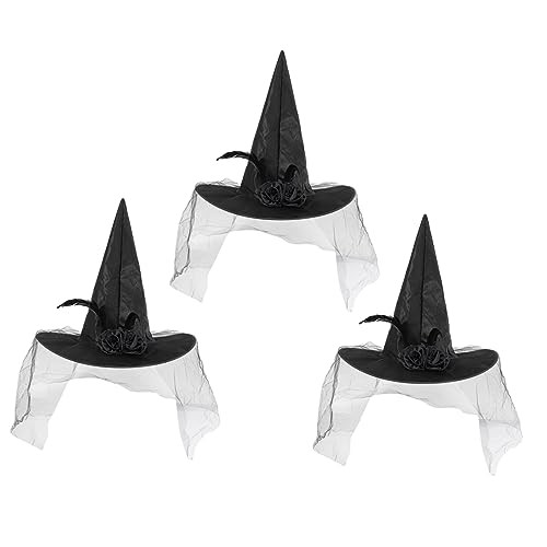 CHILDWEET 3st Abschlussballkleid Hexenkostüm Halloween-party-hexenmütze Halloween-kostüme Für Frauen Hexenhut Zaubererhut Aus Wolle Halloween-party-hexenhut Halloween-dekor Black Netz von CHILDWEET