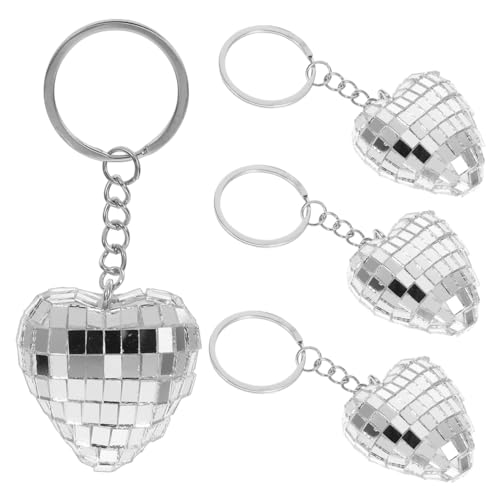 CHILDWEET 4 Stück Disco-Schlüsselanhänger Disco-Glühbirne Perlen party dekoration schlüsselanhänger Herz-Disco-Kugel-Schlüsselanhänger Mini-Disco-Kugel-Schlüsselanhänger Glas Silver von CHILDWEET