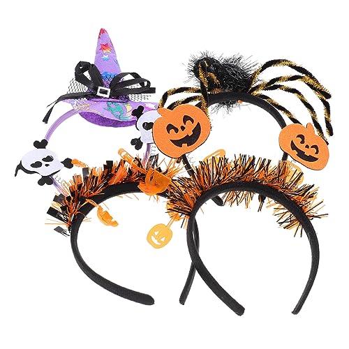 CHILDWEET 4 Stück Hexens chädel Stirnband Kürbis-Stirnbänder Haarschmuck für Kinderpartys halloween haarschmuck kinder halloween kopfschmuck Stirnbänder oder Halloween Hexenhut Stirnbänder von CHILDWEET