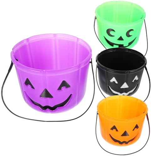 CHILDWEET 4 Stück Tragbarer Kürbiseimer Kürbisse Stuffer Snackeimer Für Halloween -Taschen Gefälscht Süßigkeiten Eimer Trick Halloween-Goodie-Bag Plätzchen Süßigkeitenbehälter Plastik von CHILDWEET