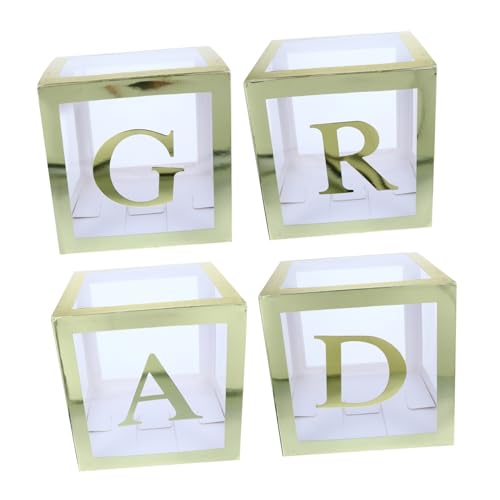 CHILDWEET 4Pcs Boxes Graduierungssaison Ballon Box Graduierung Ballon Box Briefballon Boxes Buchstabe Klare Luftballons Gold Ballon Hüllen Fotografie Prop Ballon Blöcke Papier Golden von CHILDWEET